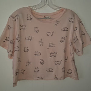 French Pastry Cropped Pink Cat Tee